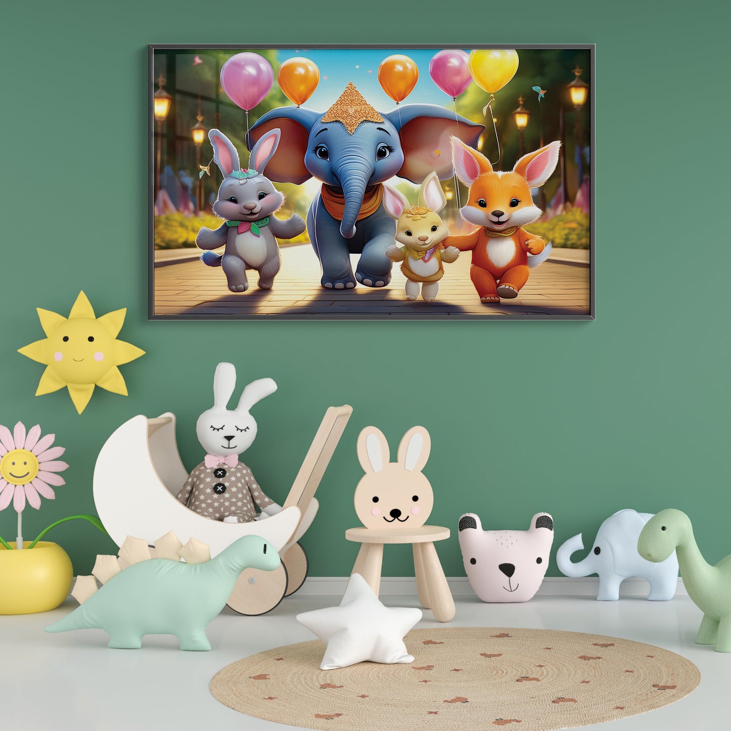 Royal Celebration – 3D-Style Elephant and Friends Wall Art