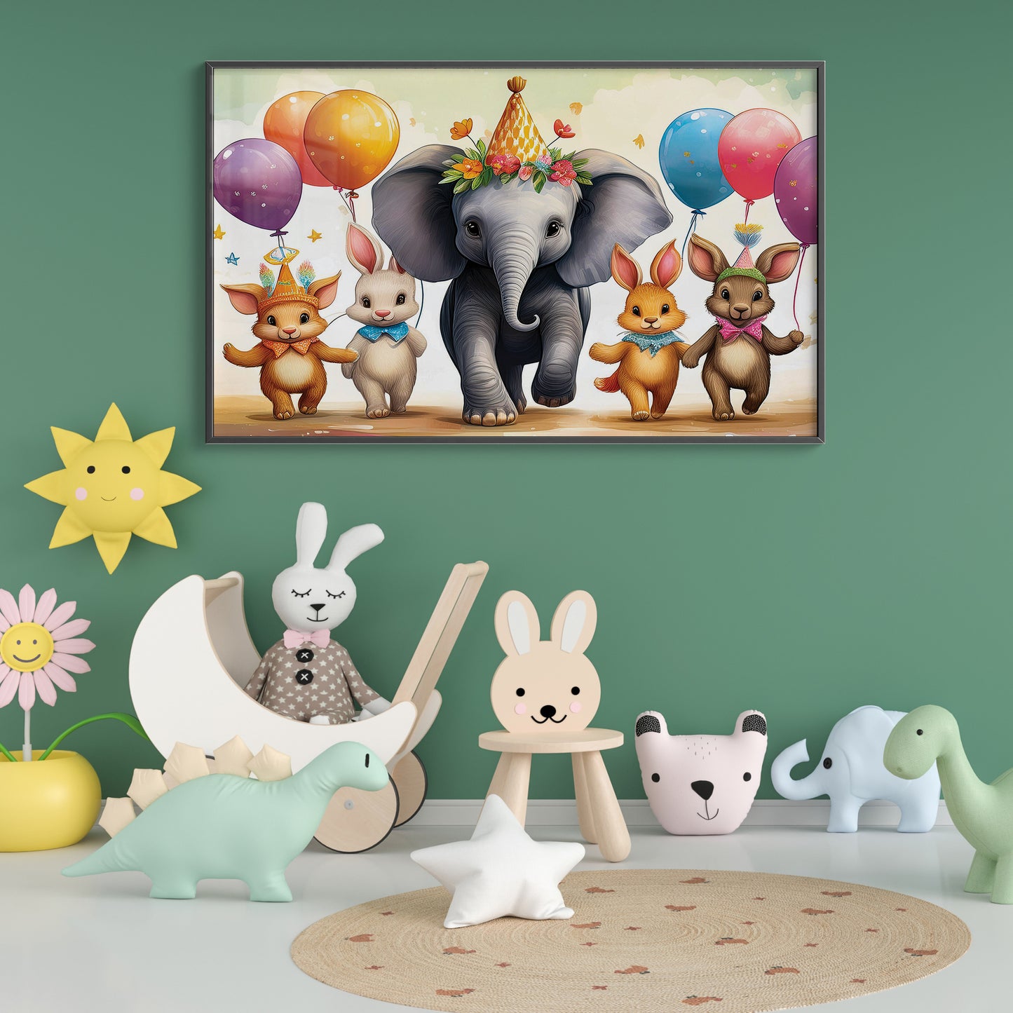 Parade with Elephant & Forest Friends – Celebration Wall Art for Kids