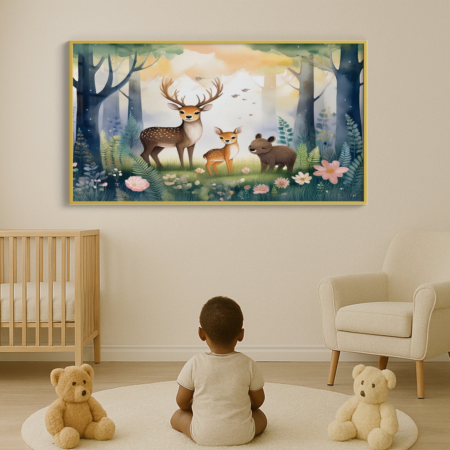 Woodland Deer Family – Gentle Forest Companions Nursery Wall Art