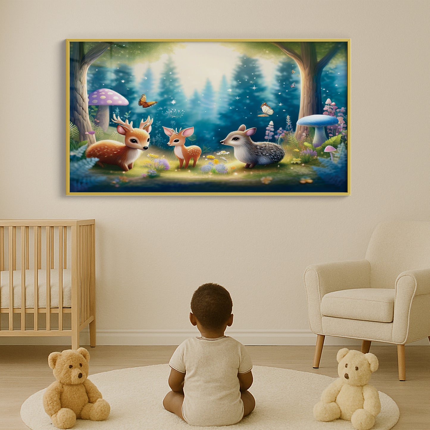 Woodland Babies Gathering – Whimsical Forest Nursery Art