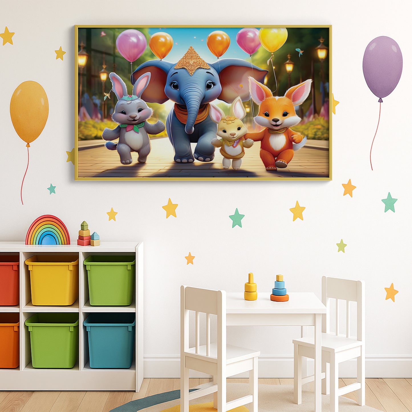 Royal Celebration – 3D-Style Elephant and Friends Wall Art