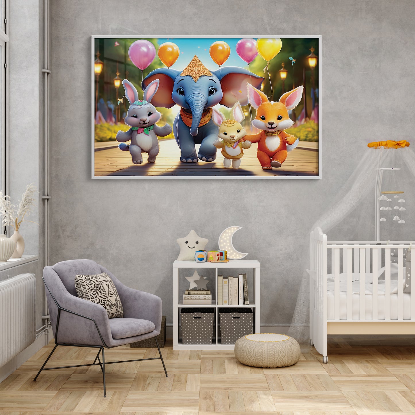 Royal Celebration – 3D-Style Elephant and Friends Wall Art