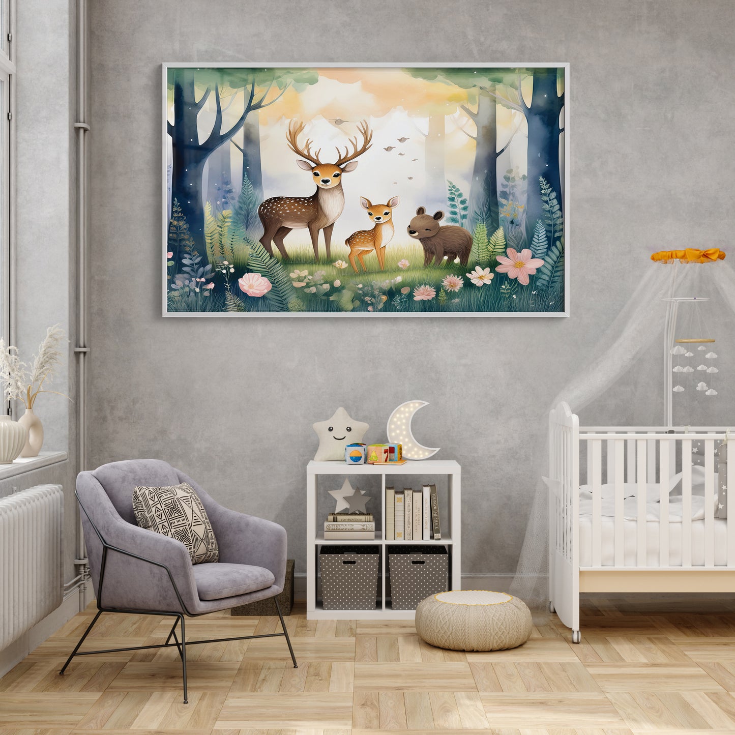 Woodland Deer Family – Gentle Forest Companions Nursery Wall Art