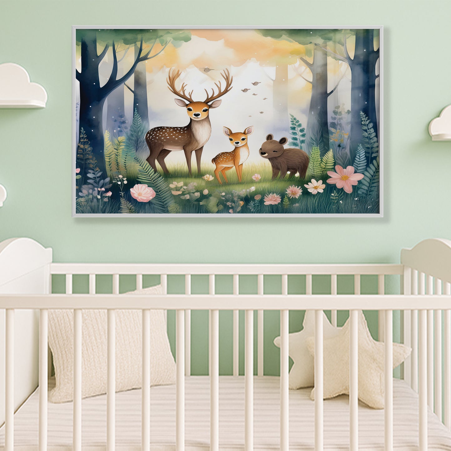 Woodland Deer Family – Gentle Forest Companions Nursery Wall Art