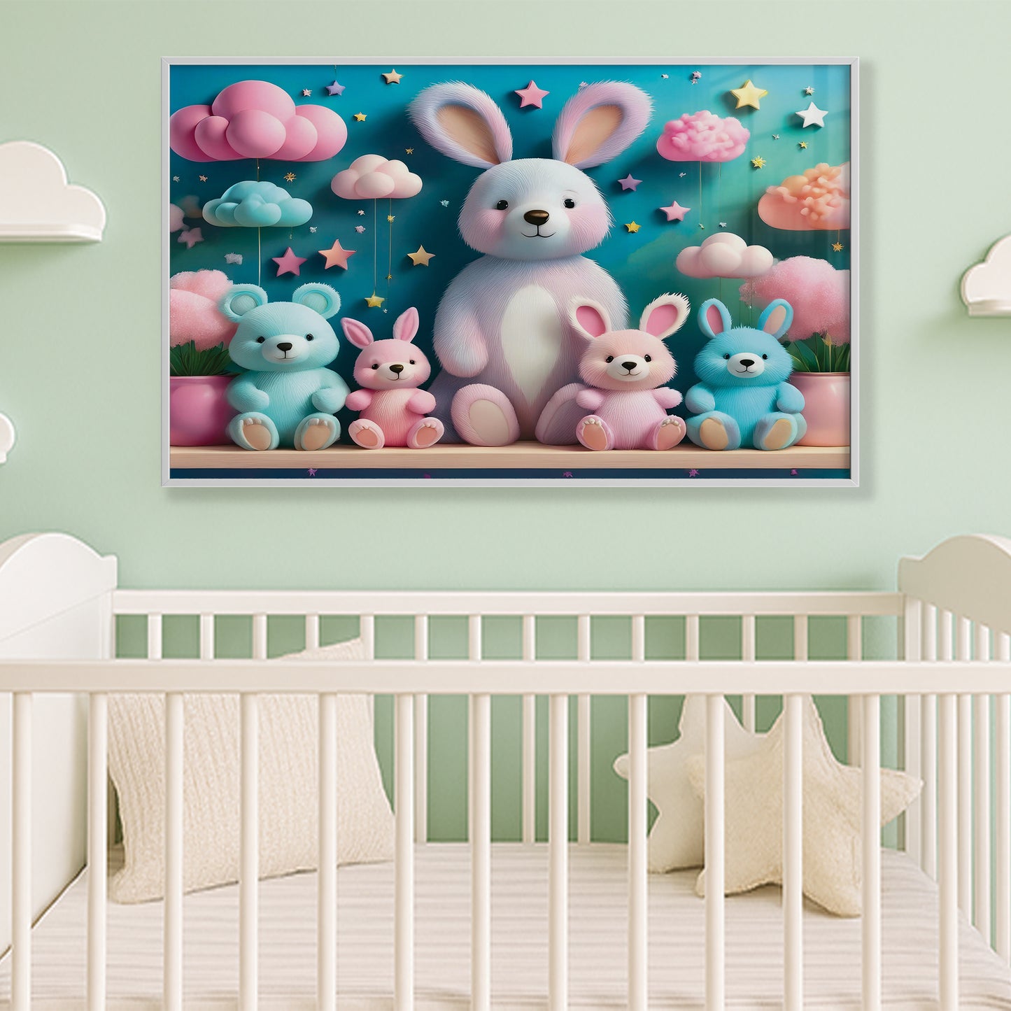 Bunny & Bear Plush Parade β 3D Pastel Nursery Wall Art