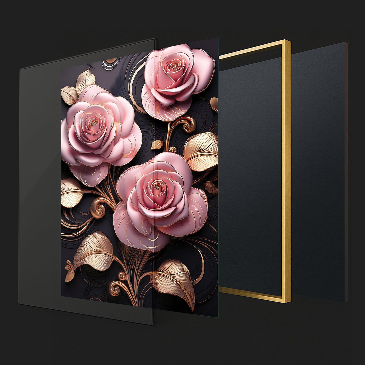 Elegant Light Pink Rose Metal Framed Wall Art – Luxury Floral Design