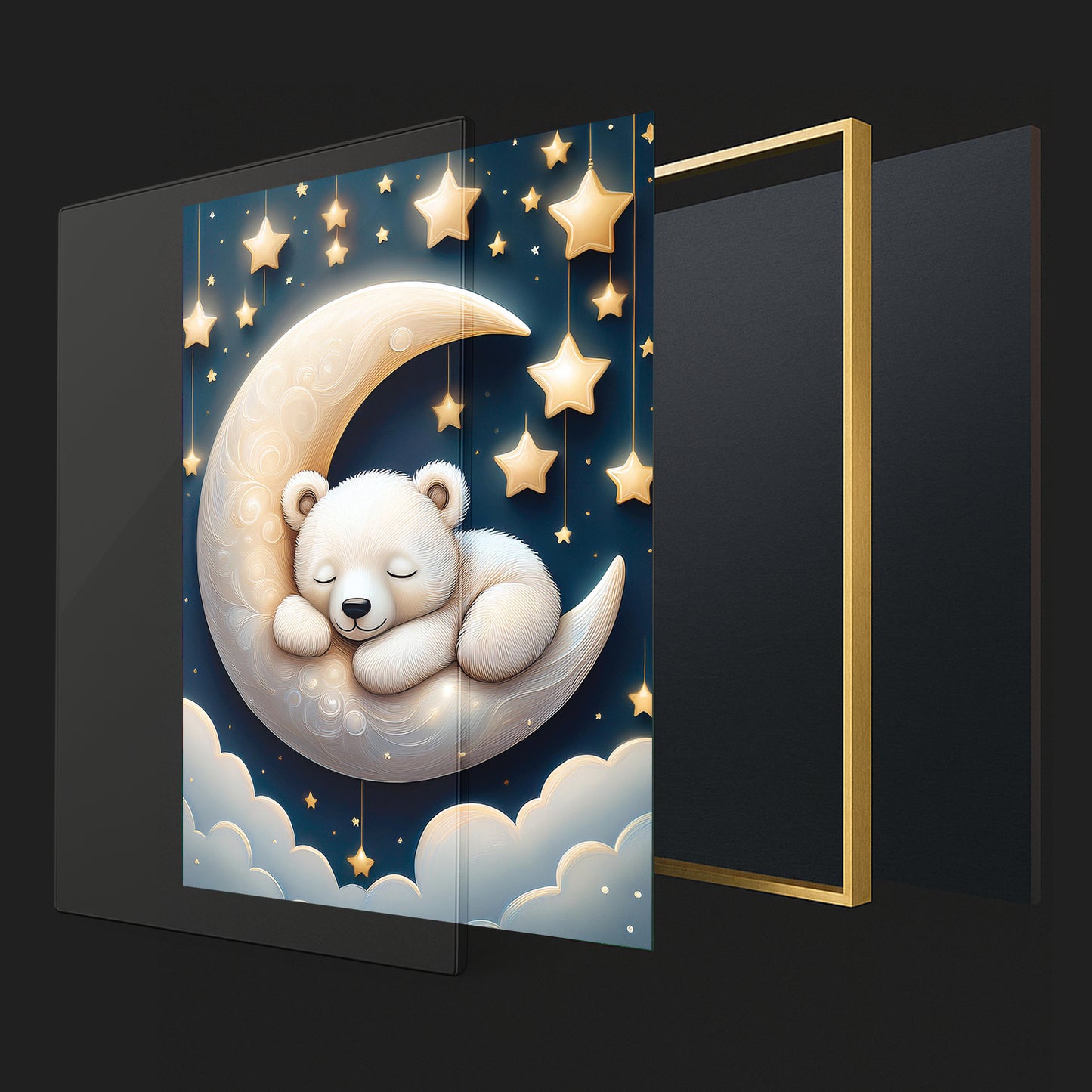 White Bear Asleep on Lunar Moon β Starry Night Nursery Wall Decor