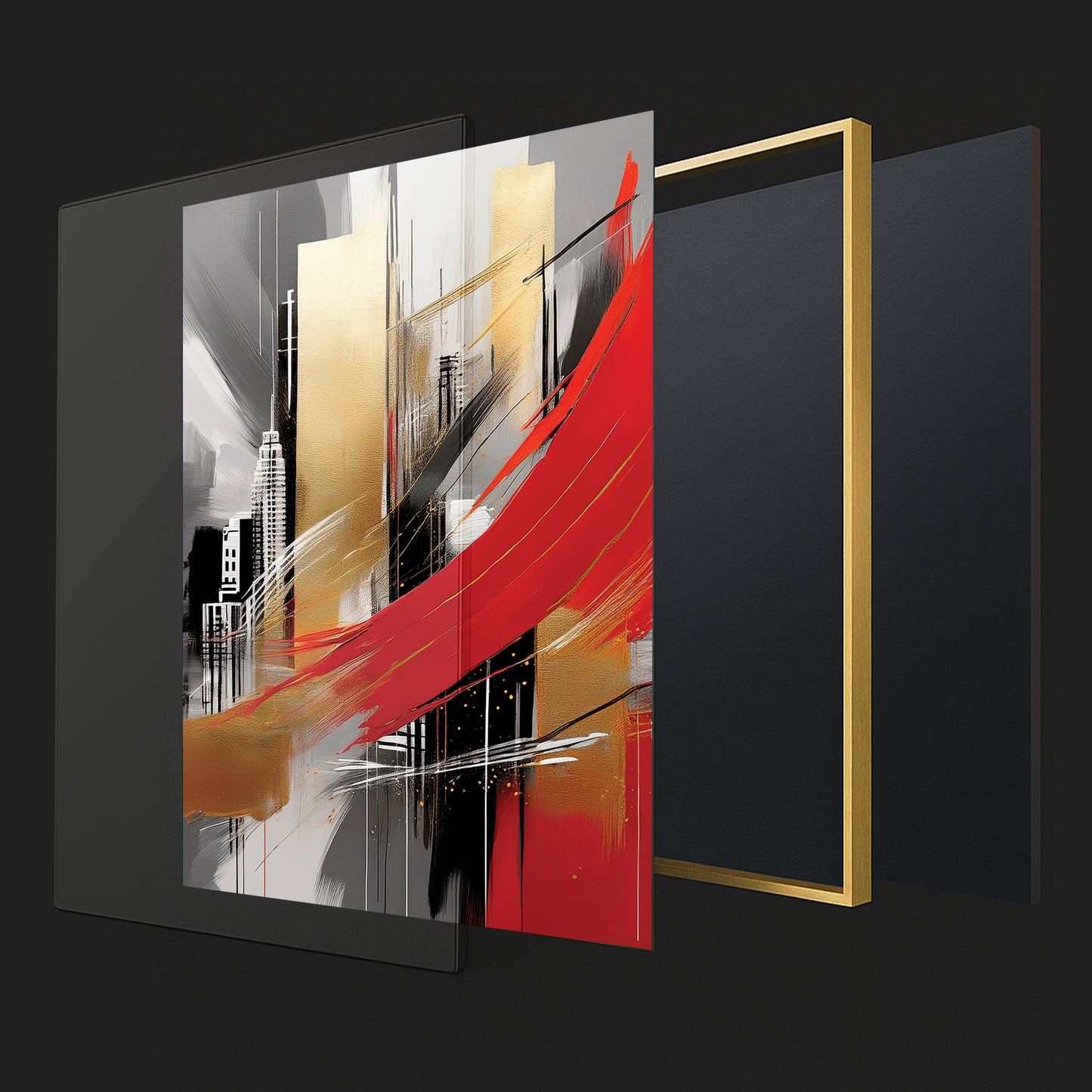City Abstract Wall Art – Gold and Red Modern Luxury Décor