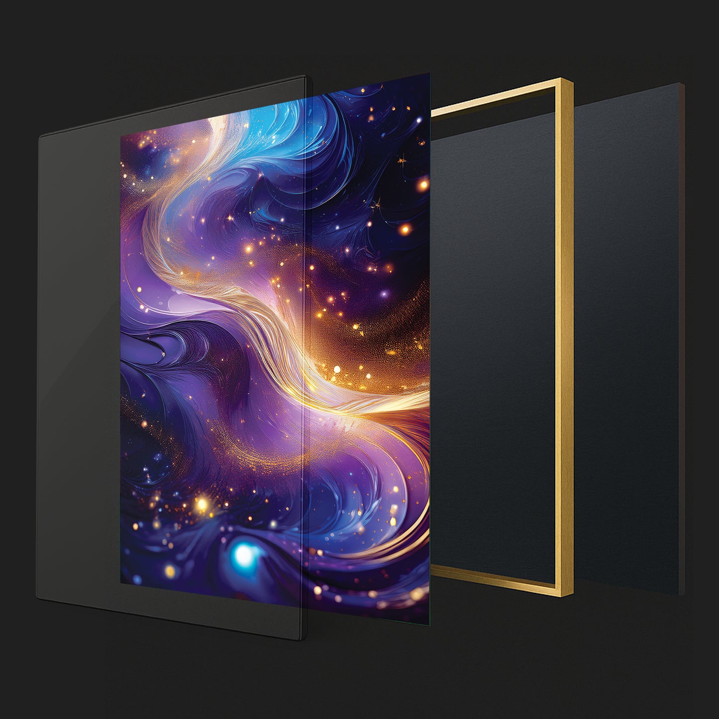 Cosmic Abstract Wall Art – Purple and Gold Galaxy-Inspired Décor