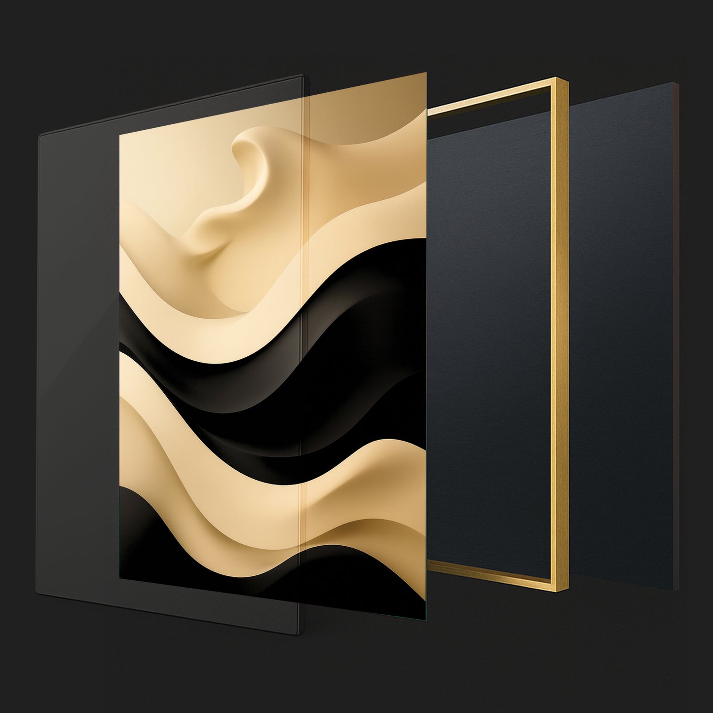 Cream and Black Wave Abstract – Minimalist Modern Wall Art
