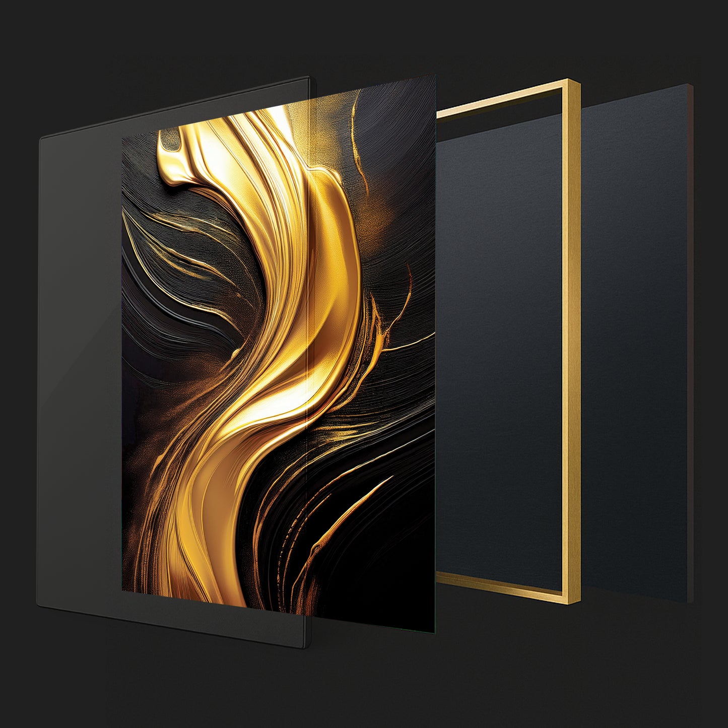 Golden Flow Abstract Wall Art – Luxury Black and Gold Décor