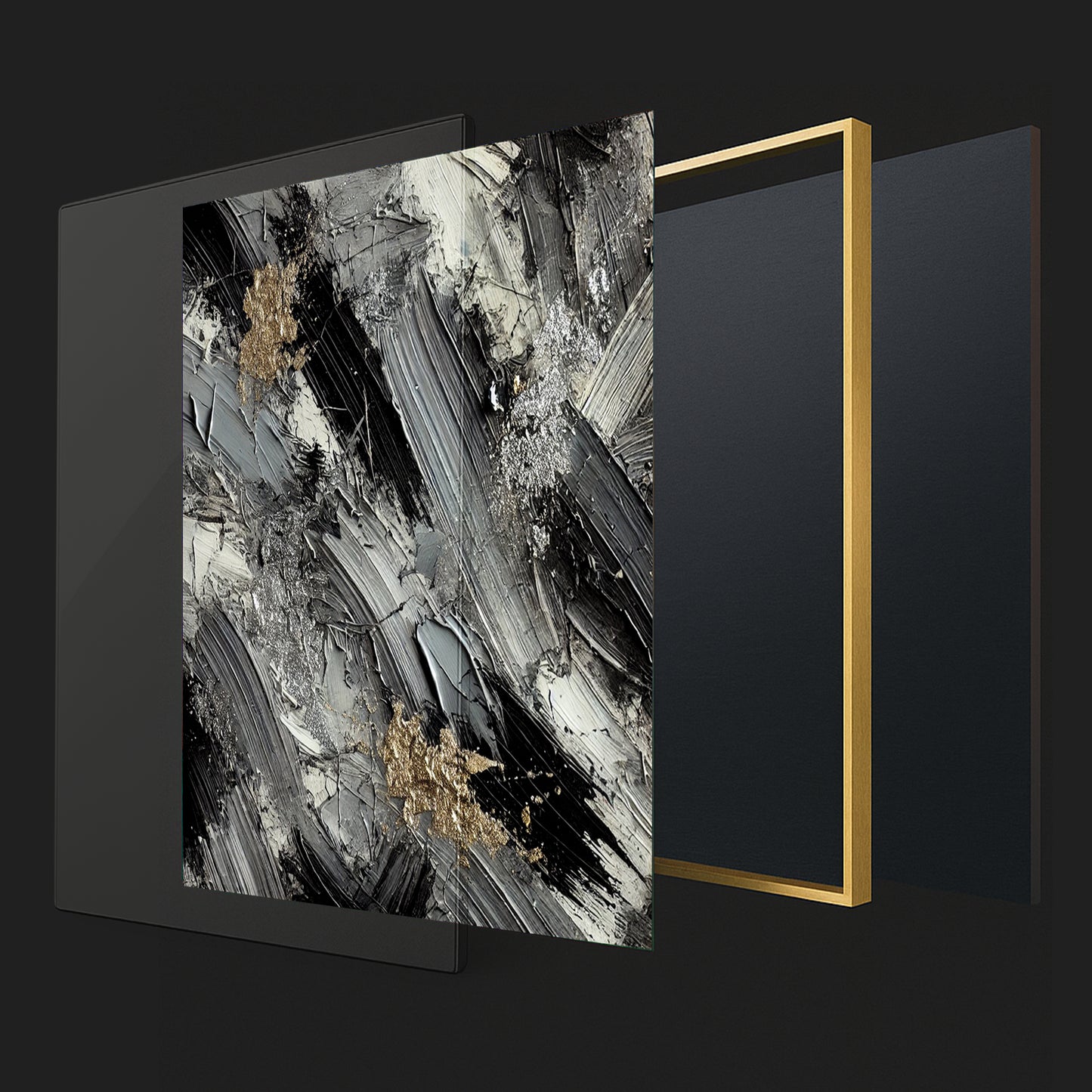 Monochrome Elegance with Metallic Highlights – Abstract Wall Art