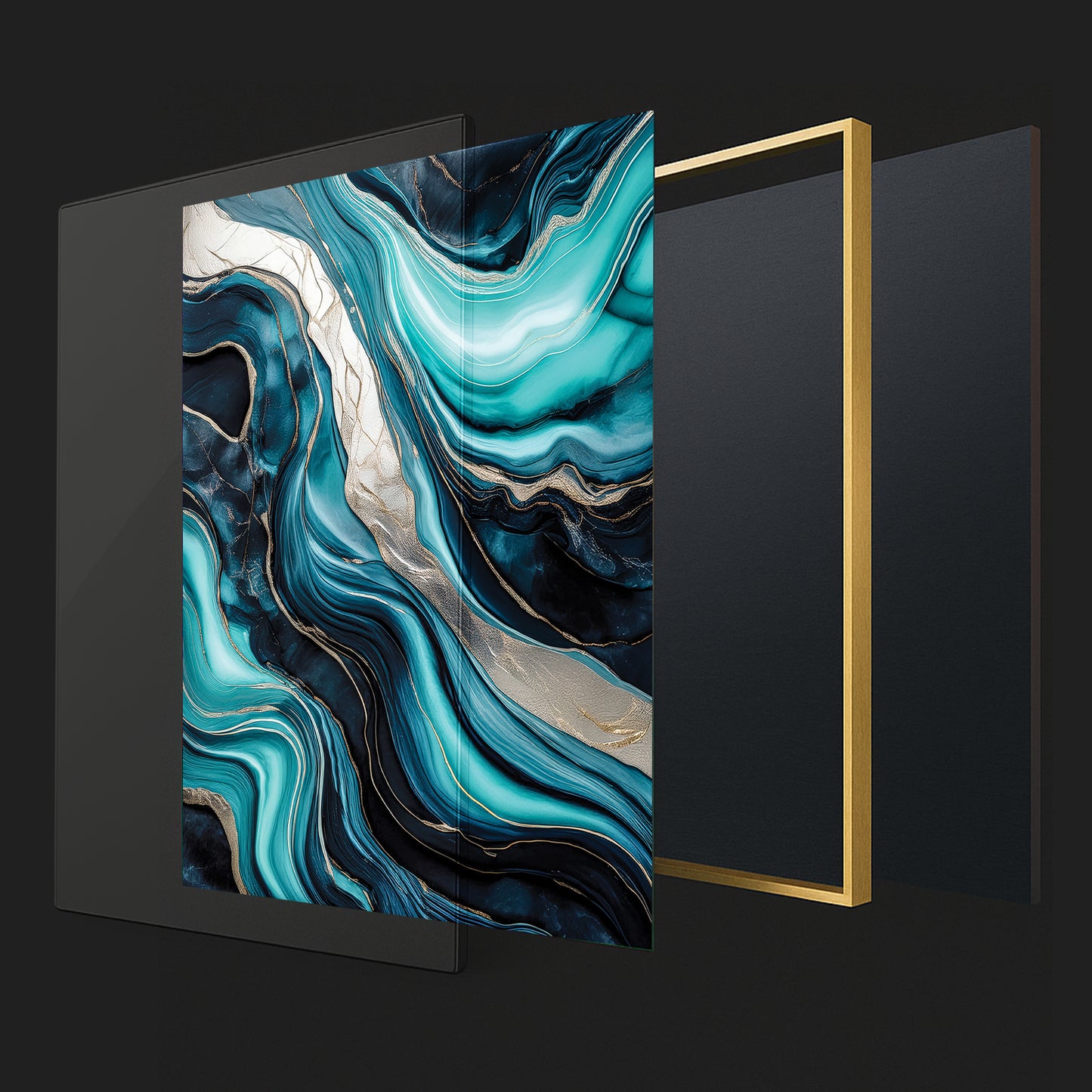 Turquoise & Gold Marble Flow – Abstract Luxury Wall Art