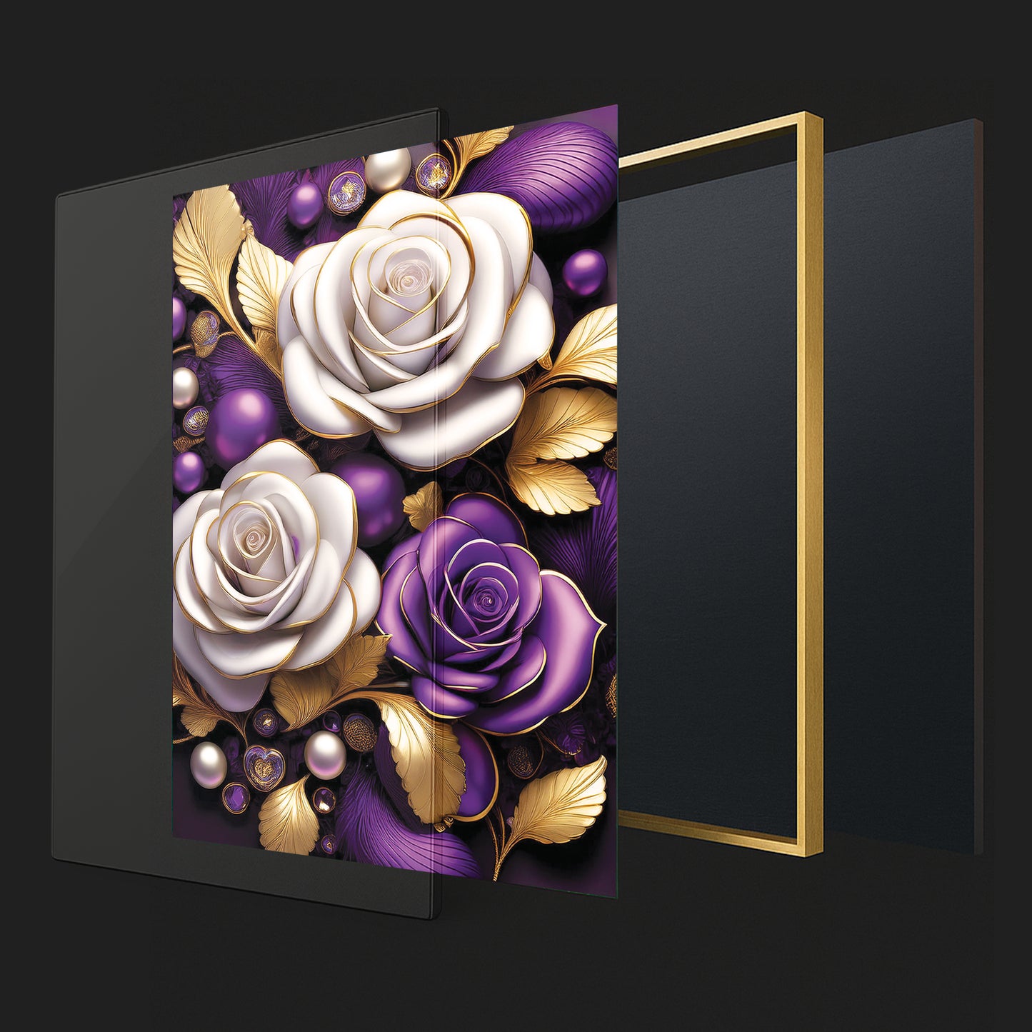 Elegant Purple & White Rose Metal Framed Wall Art – Modern Luxury Décor