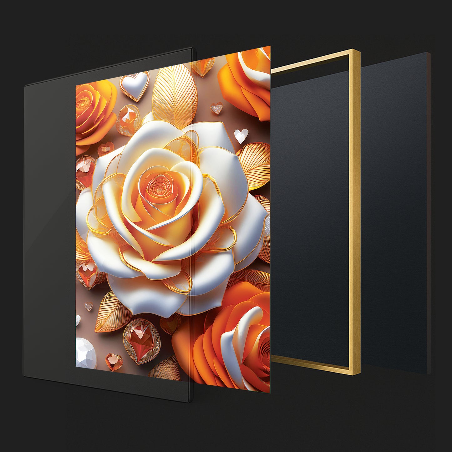 Radiant Yellow & White Rose Metal Framed Wall Art – Luxury Floral Décor