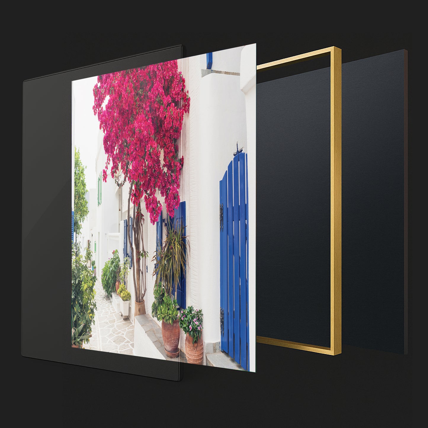 Cycladic Bloom – Bougainvillea Street Wall Art, Greek Island Floral Escape