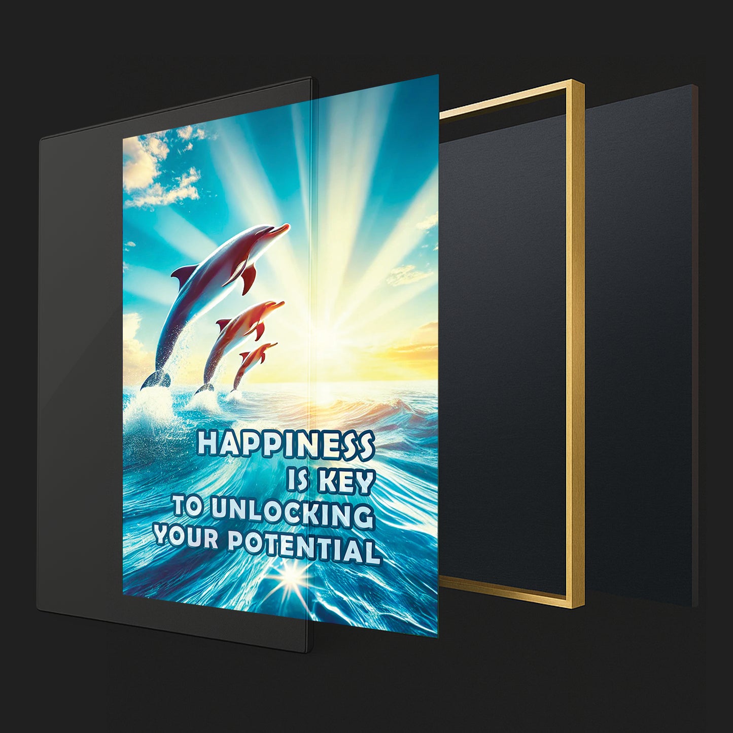 Happiness Unleashed β Dolphin Sunrise Inspirational Wall Art