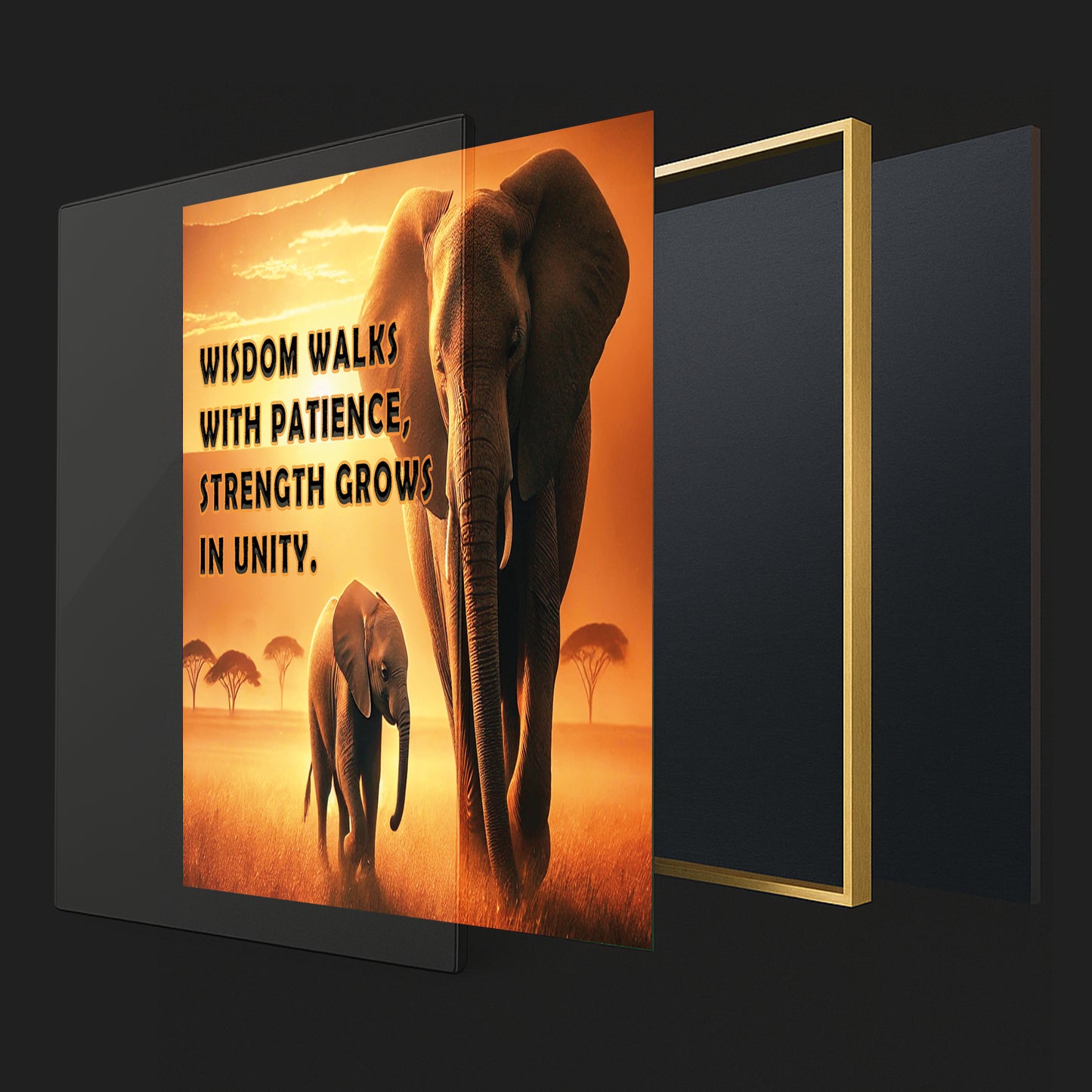 Elephants at Sunset – Wisdom & Unity Motivational Wall Art