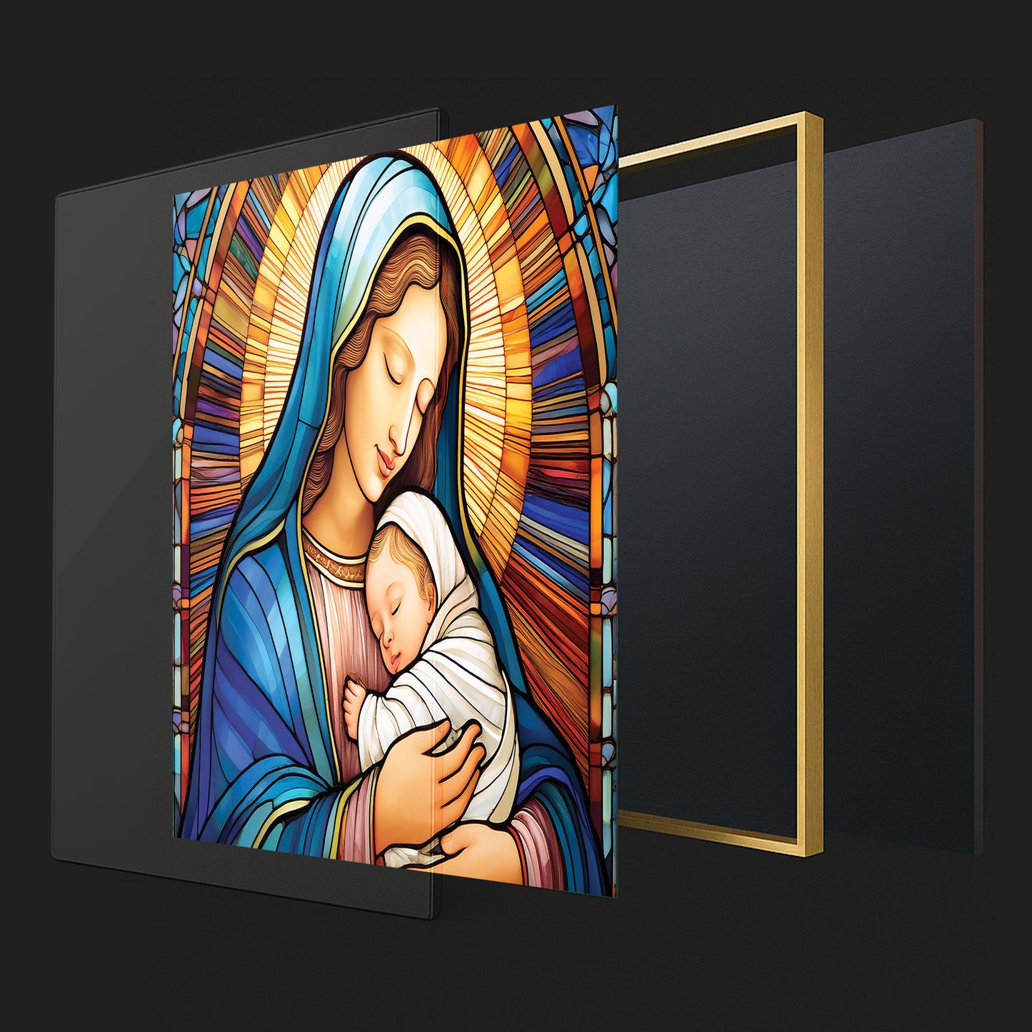 Virgin Mary and Baby Jesus Wall Art – Stained Glass Christian Décor