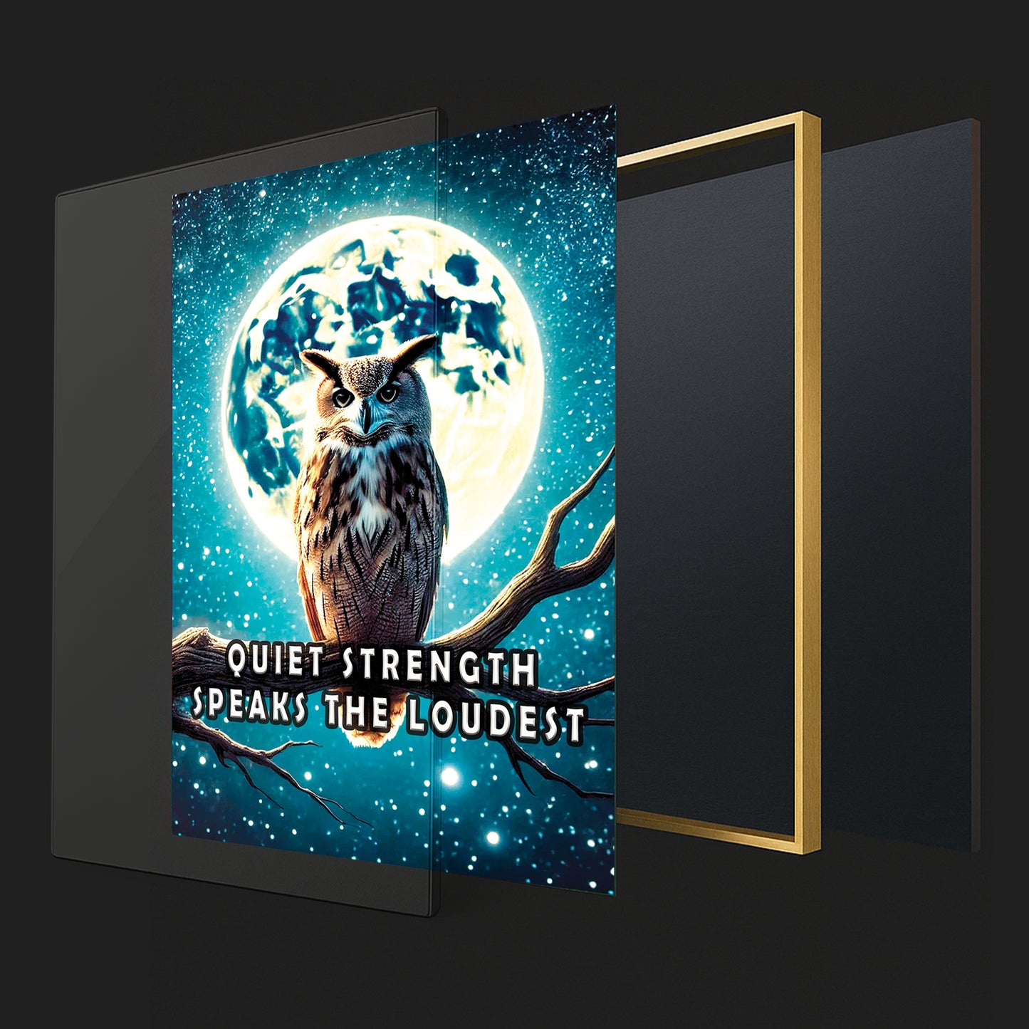 Quiet Strength – Owl Moonlight Motivational Wall Art