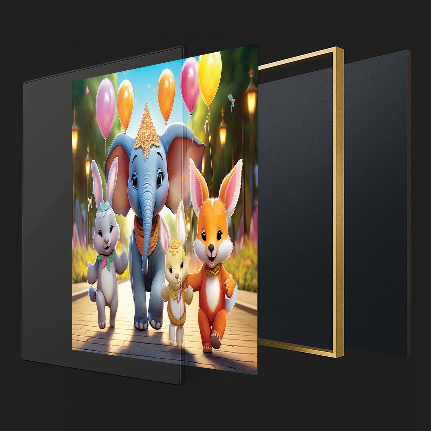 Royal Celebration – 3D-Style Elephant and Friends Wall Art
