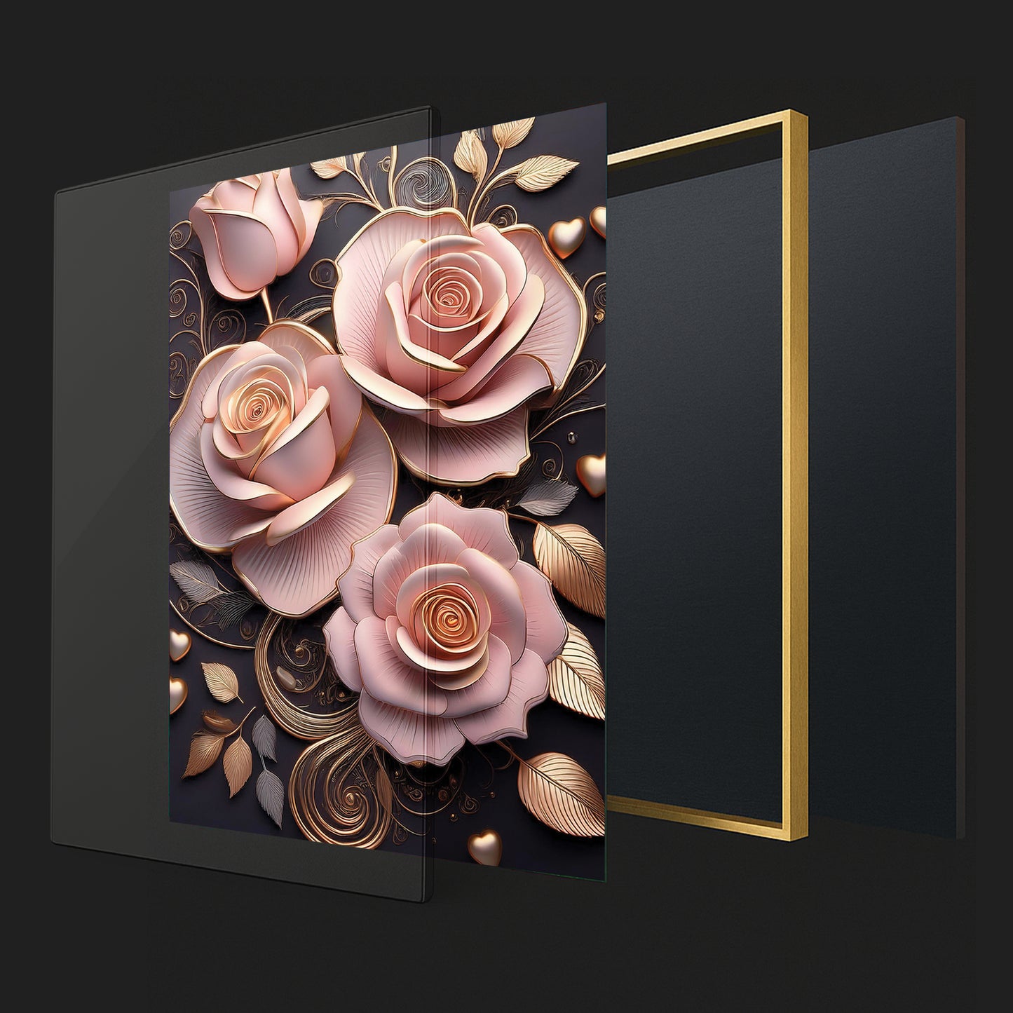 Classic Pink Rose Metal Framed Wall Art – Romantic Luxury Décor