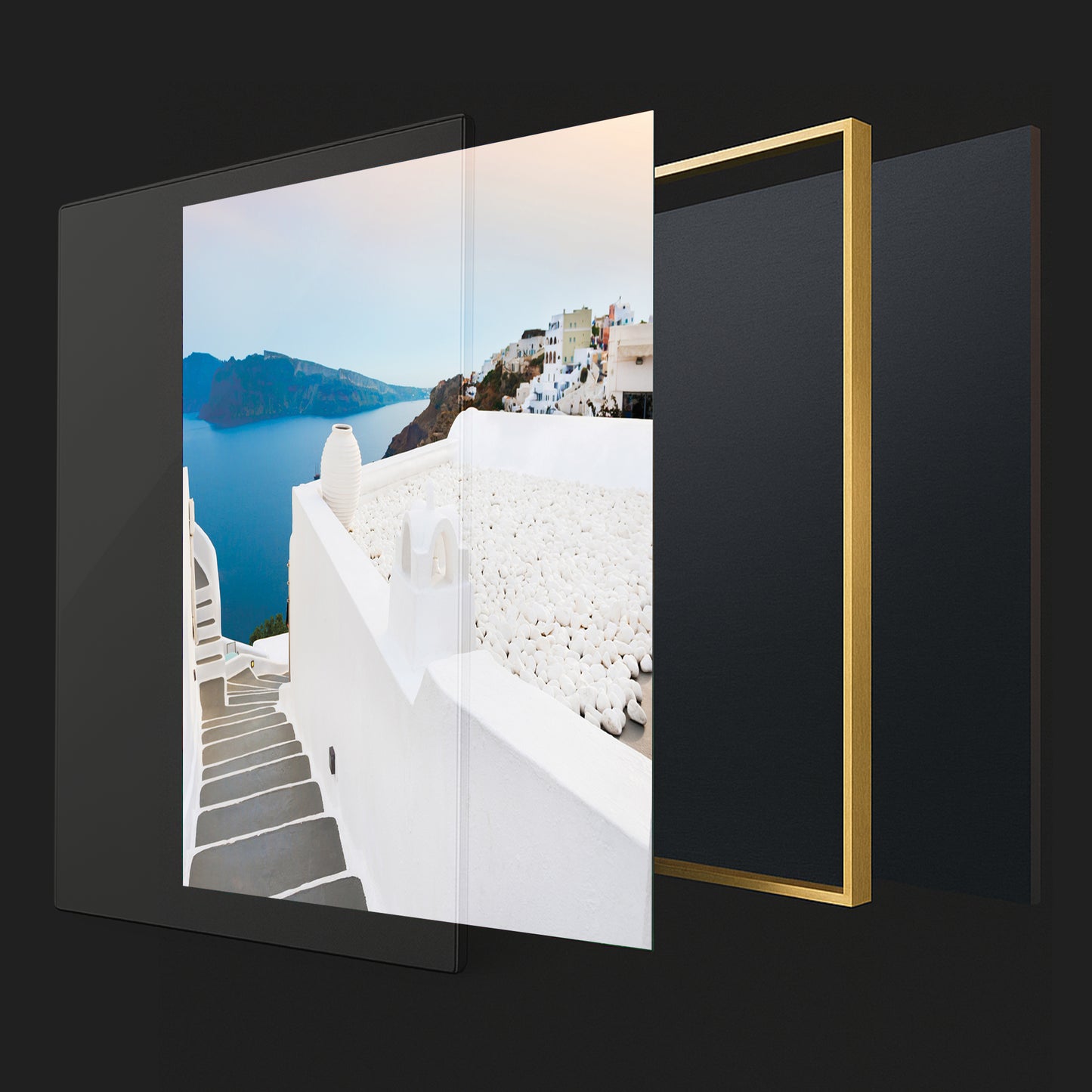Santorini Cliffside Steps – Aegean Sea View Wall Art, Greek Island Architecture