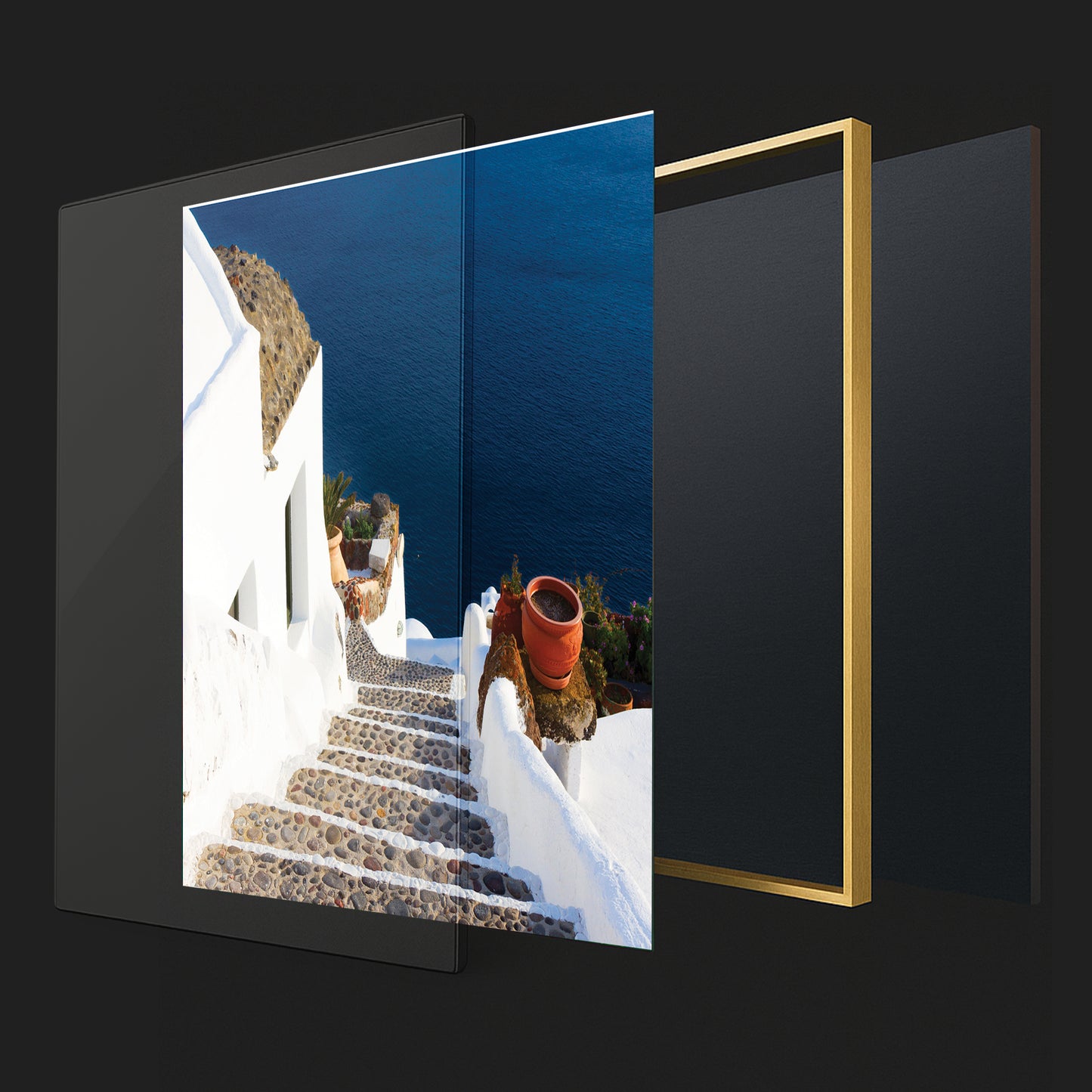 Santorini Steps – Greek Island Stone Path Wall Art, Aegean Sea View