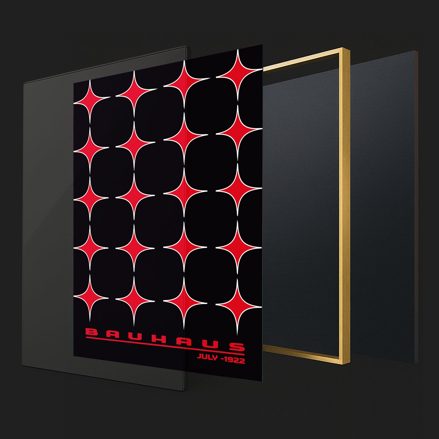 Star-form Grid – Bauhaus Exhibition 1922 | Luxury Framed Glass Wall Art (Multiple Colors)