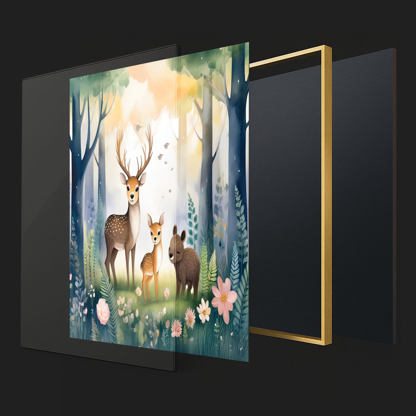 Woodland Deer Family – Gentle Forest Companions Nursery Wall Art