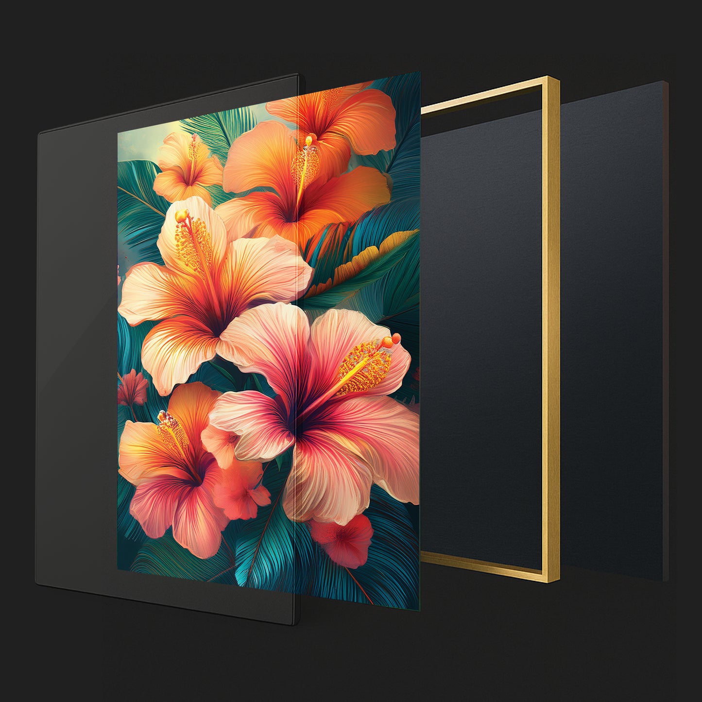 Vibrant Tropical Hibiscus Metal Framed Wall Art – Exotic Floral Décor