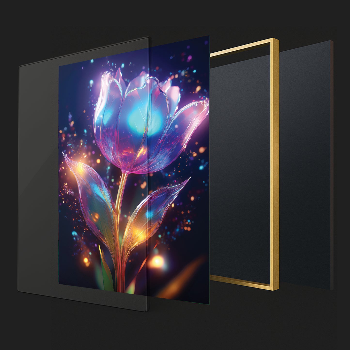 Blue Radiant Tulip Metal Framed Wall Art – Modern Luxury Floral