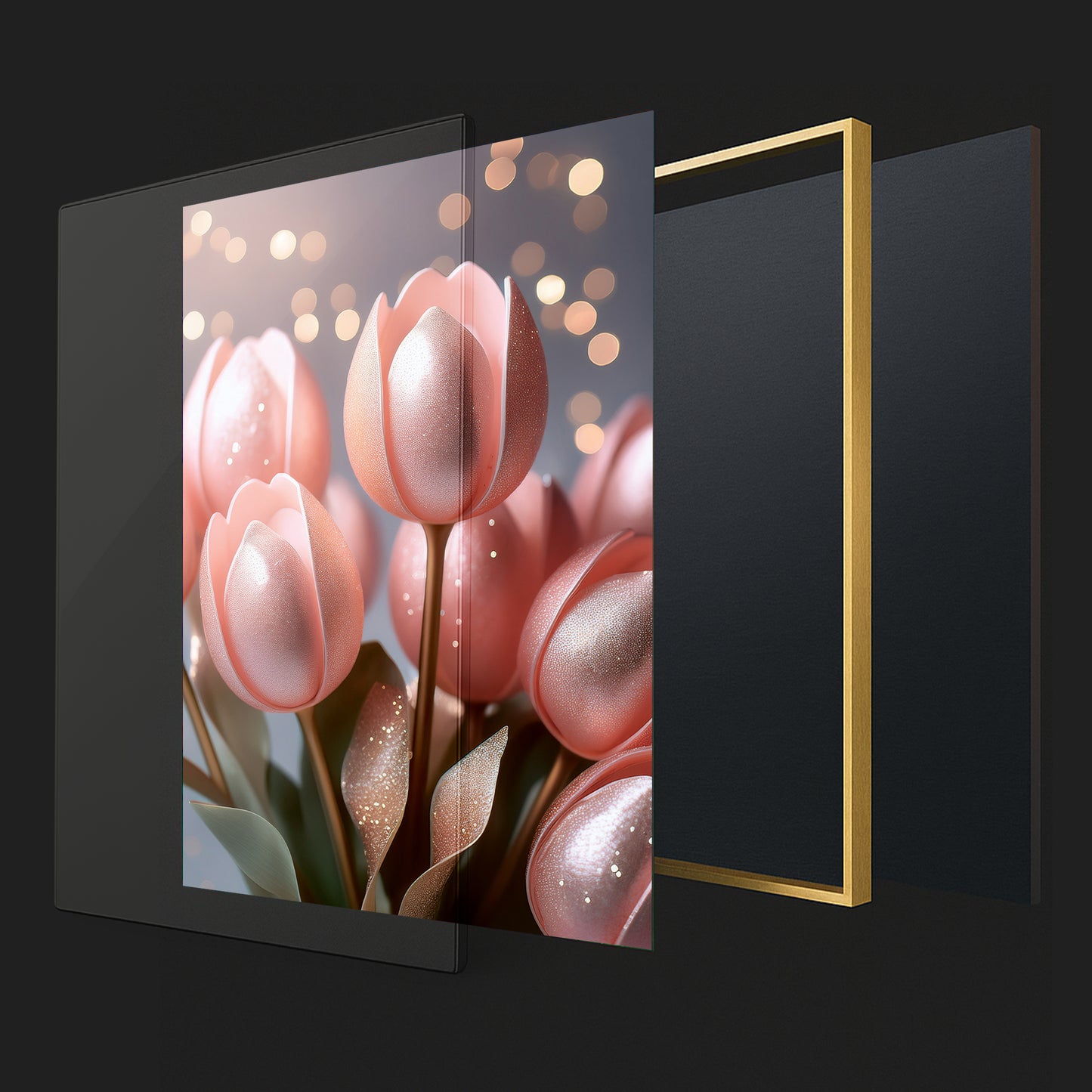 Blush Pink Tulip Bouquet Metal Framed Wall Art – Romantic Modern Décor