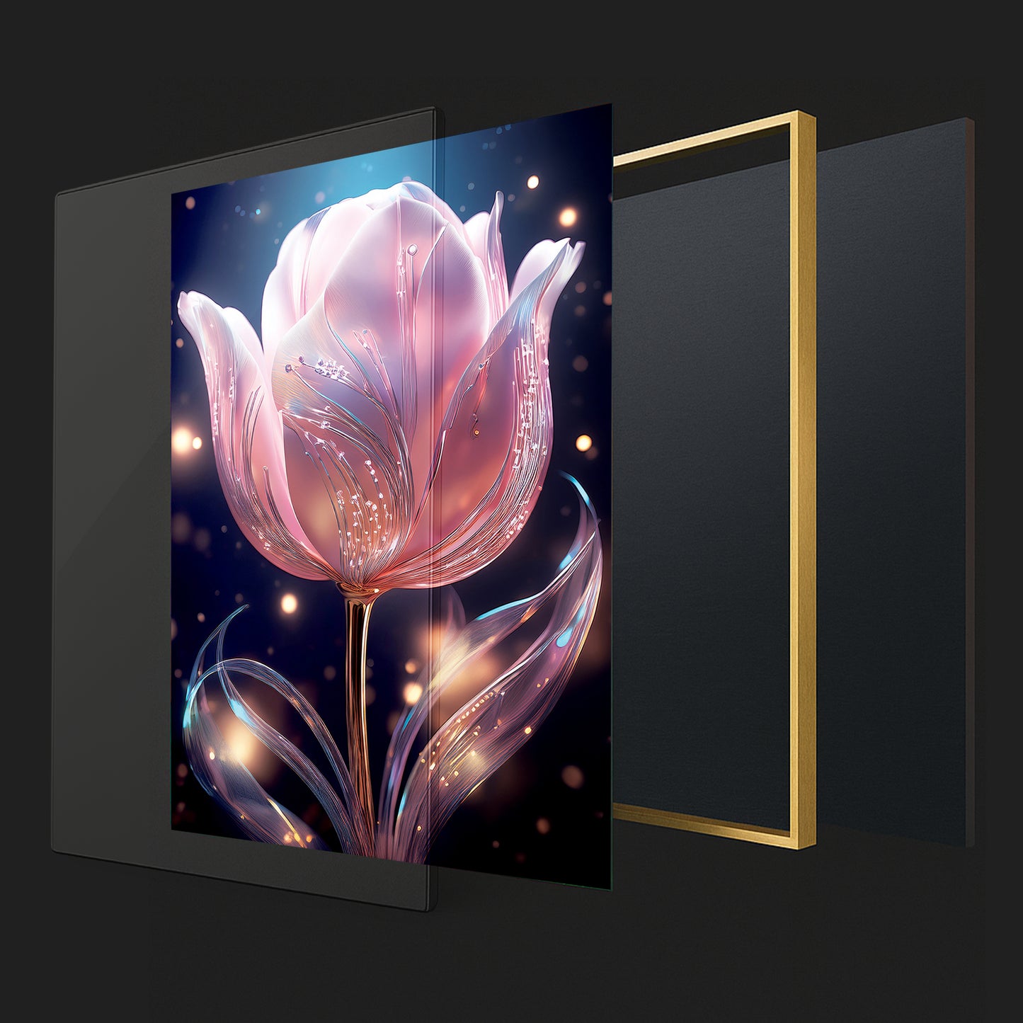 Radiant Pink Tulip Metal Framed Wall Art – Elegant Luxury Floral