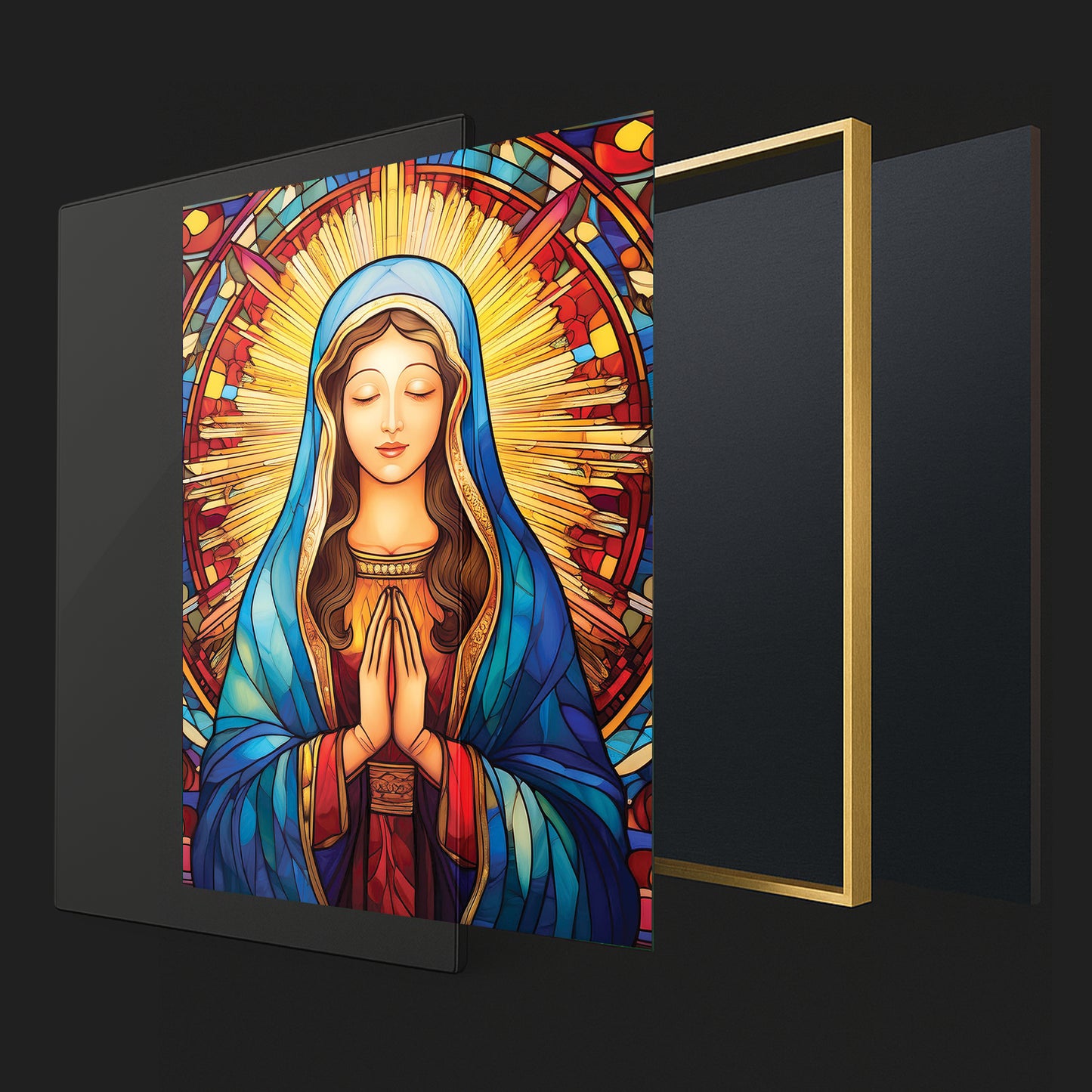 Gentle Mary in Prayer, Stained Glass Wall Art – Holy Virgin Icon