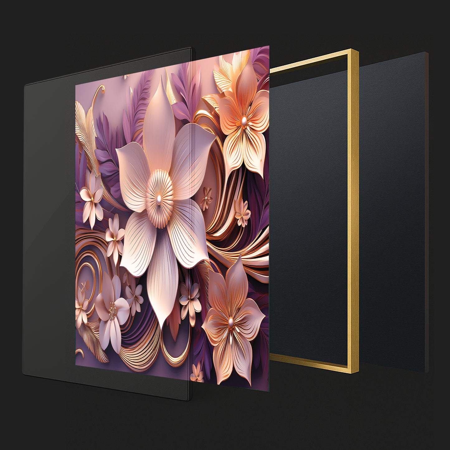 Romantic Light Pink & Purple Floral Metal Framed Wall Art – Modern Luxury Design