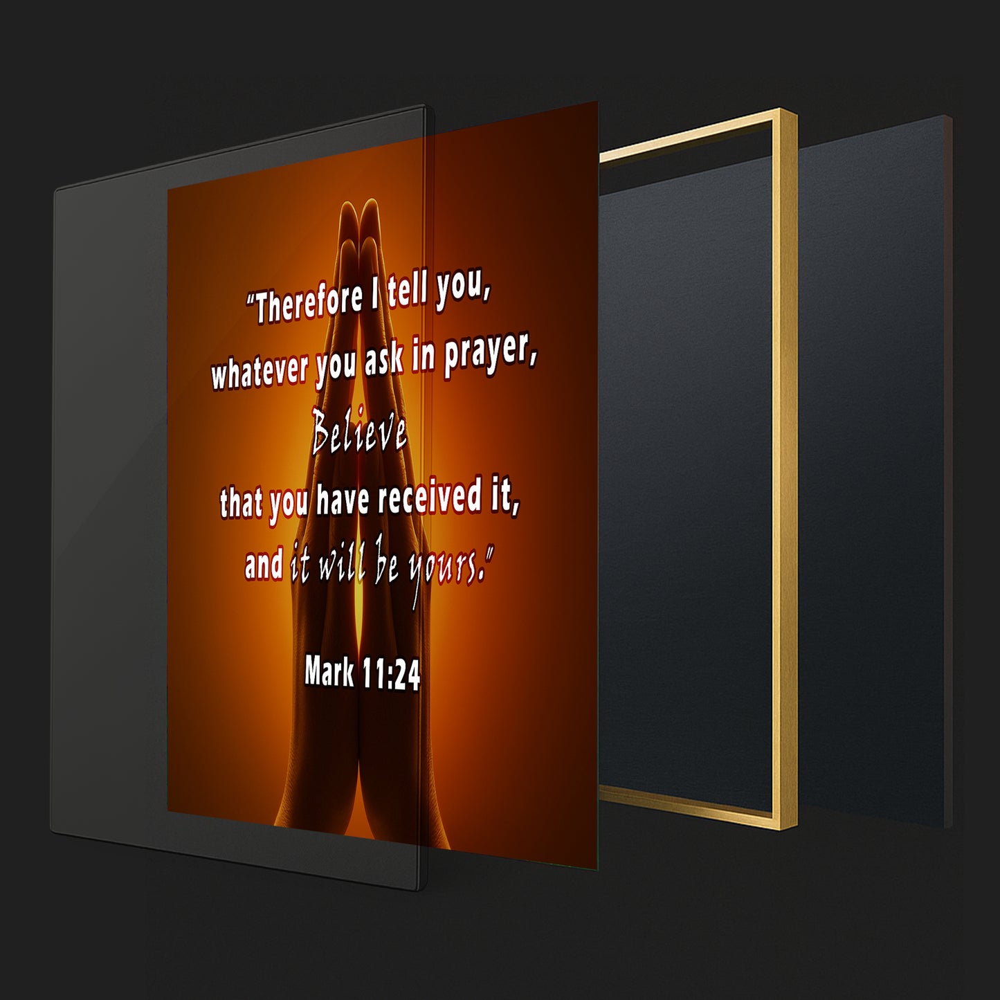 Praying Hands Scripture Wall Art – Mark 11:24 Christian Décor
