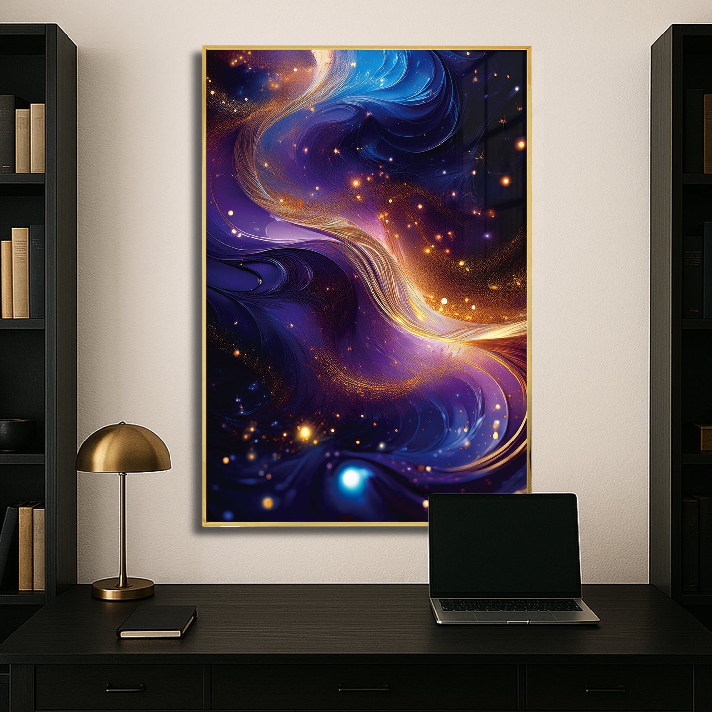 Cosmic Abstract Wall Art – Purple and Gold Galaxy-Inspired Décor