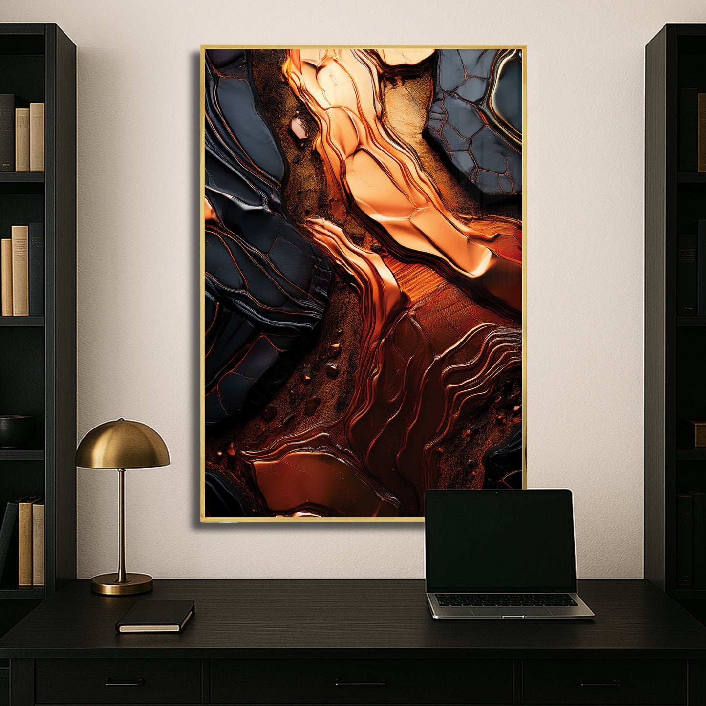 Molten Copper & Black Abstract – Luxury Modern Wall Art