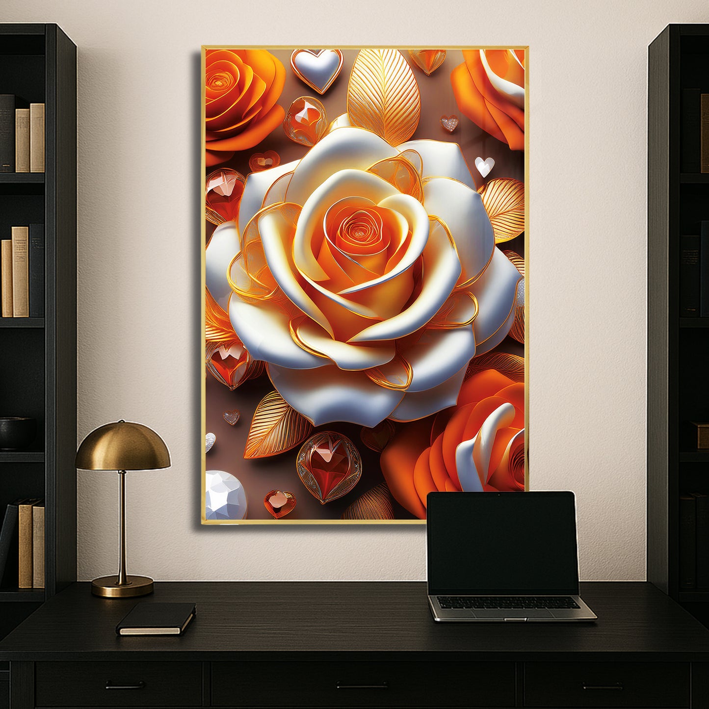 Radiant Yellow & White Rose Metal Framed Wall Art – Luxury Floral Décor