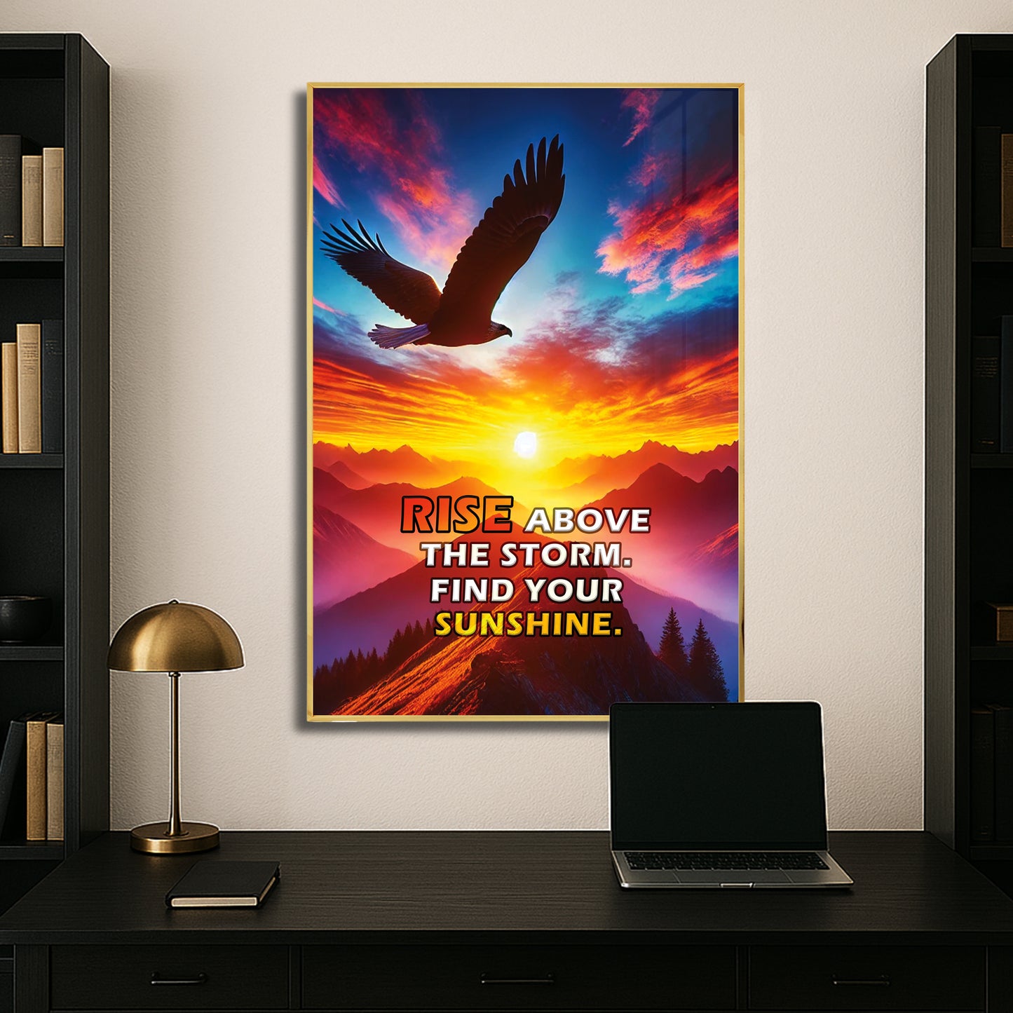 Rise Above the Storm โ Eagle Sunset Motivational Wall Art