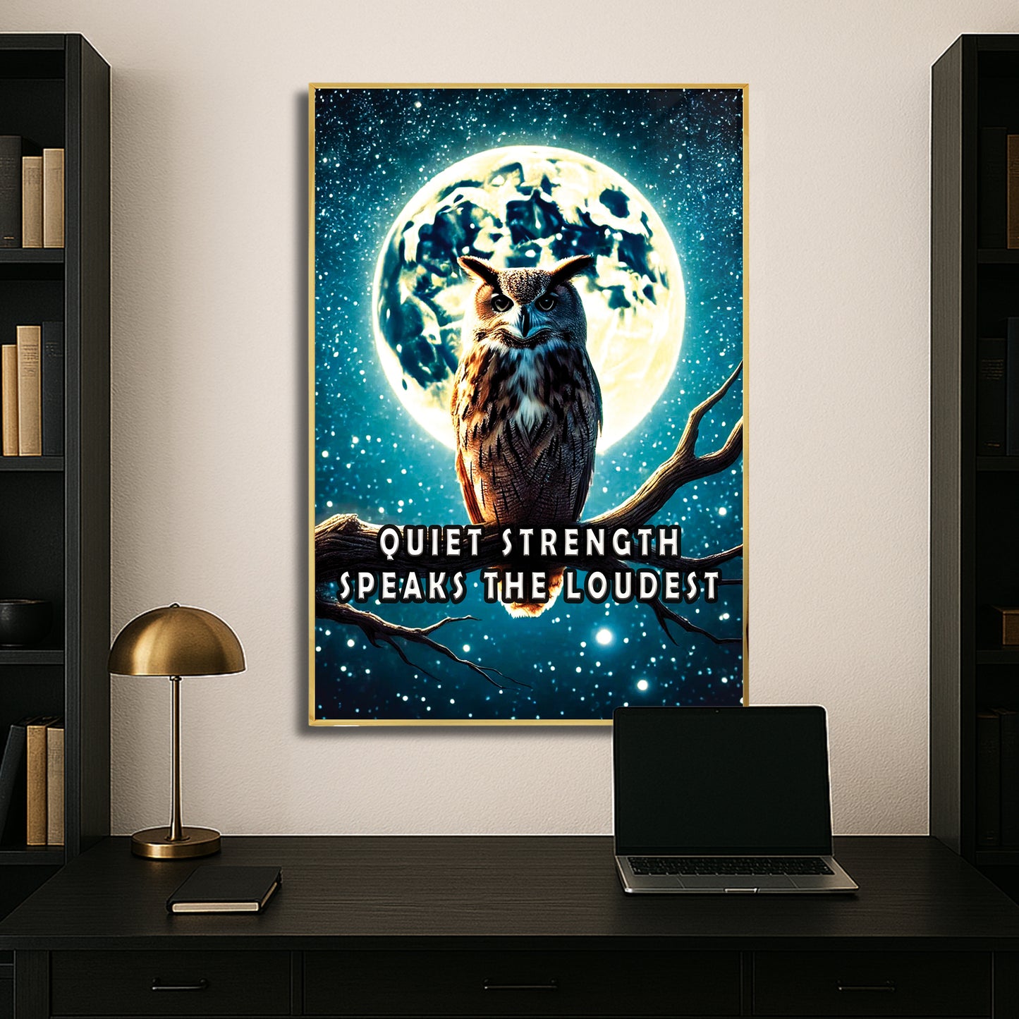 Quiet Strength – Owl Moonlight Motivational Wall Art