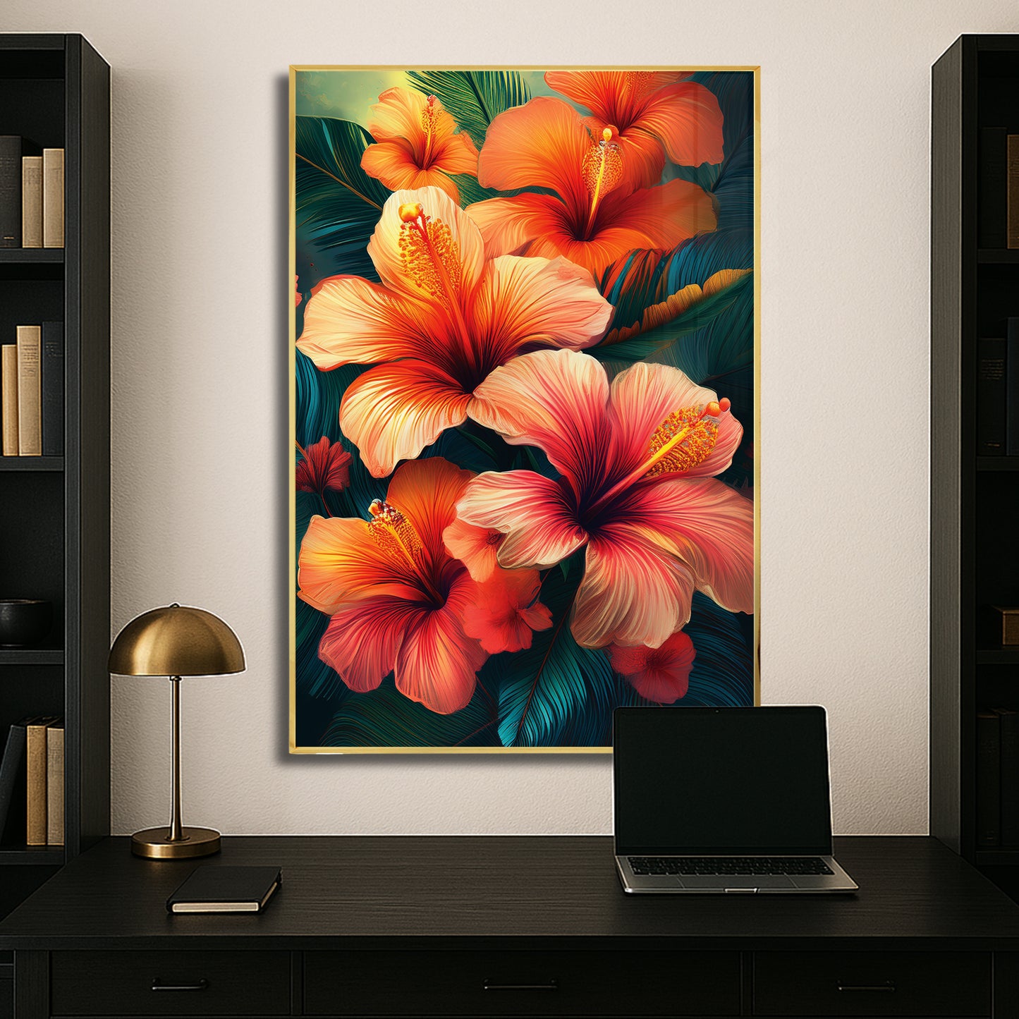 Vibrant Tropical Hibiscus Metal Framed Wall Art – Exotic Floral Décor