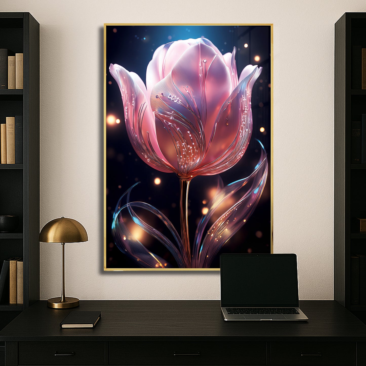 Radiant Pink Tulip Metal Framed Wall Art – Elegant Luxury Floral