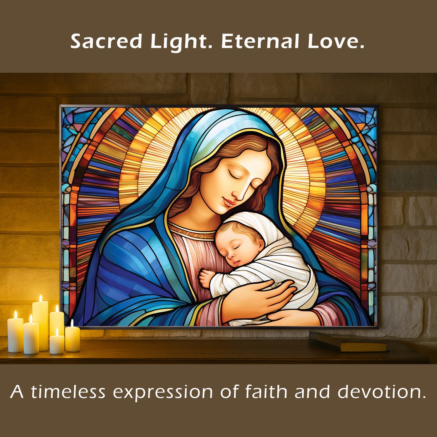 Virgin Mary and Baby Jesus Wall Art – Stained Glass Christian Décor