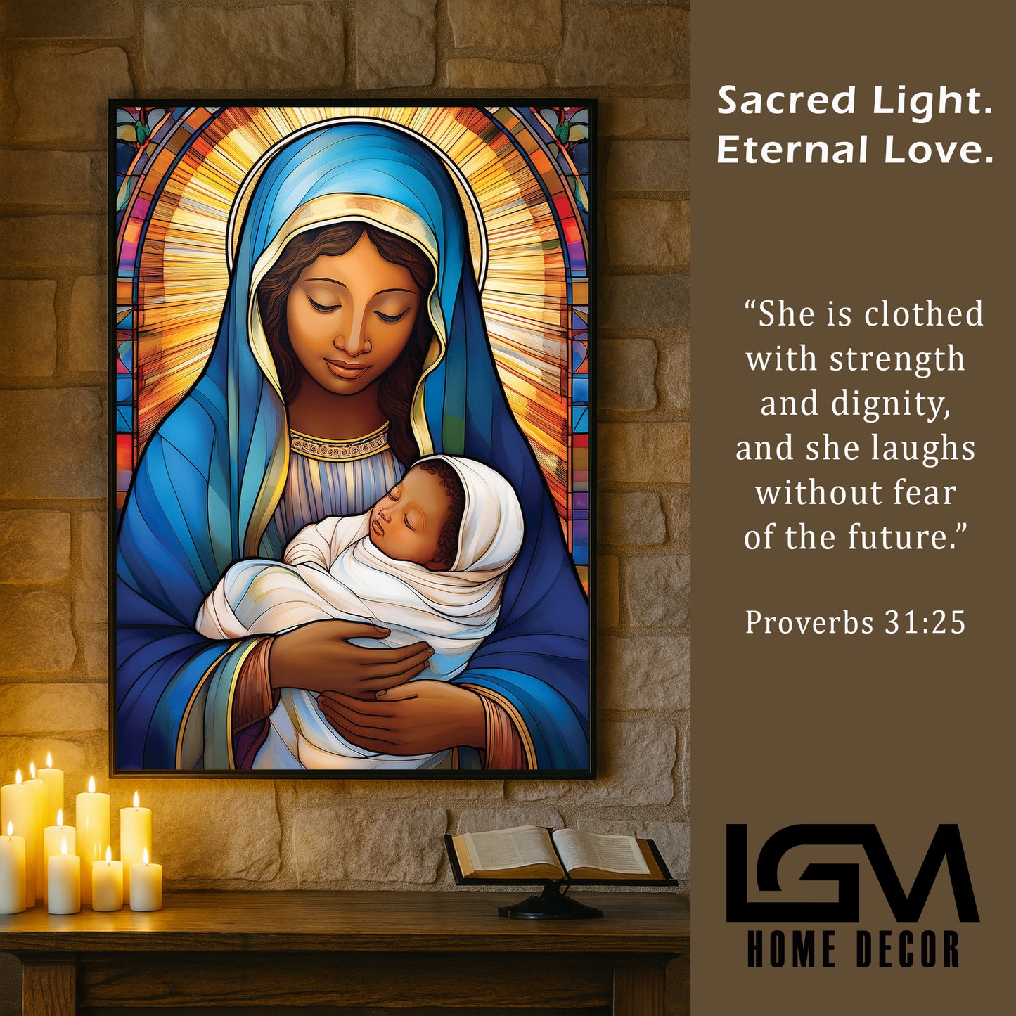 Virgin Mary and Child- Stained Glass Wall Art