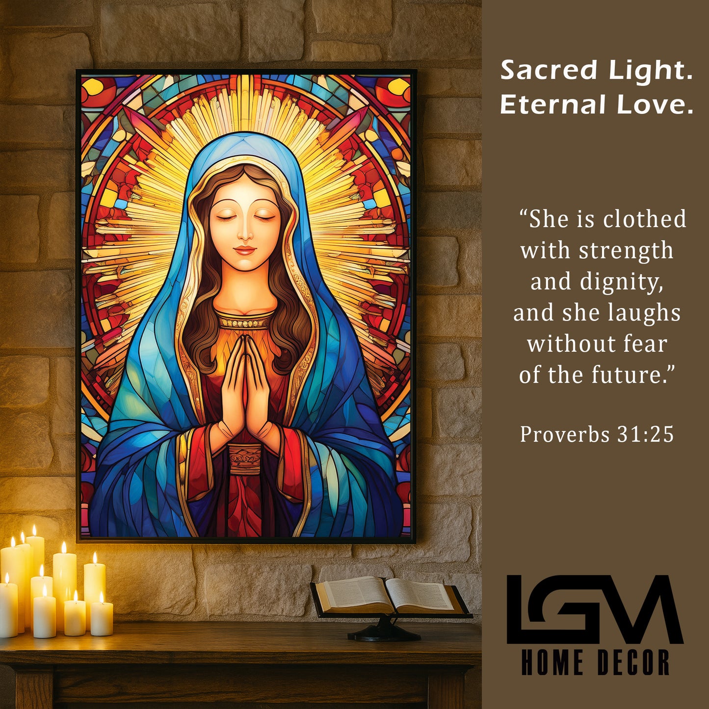 Gentle Mary in Prayer, Stained Glass Wall Art – Holy Virgin Icon