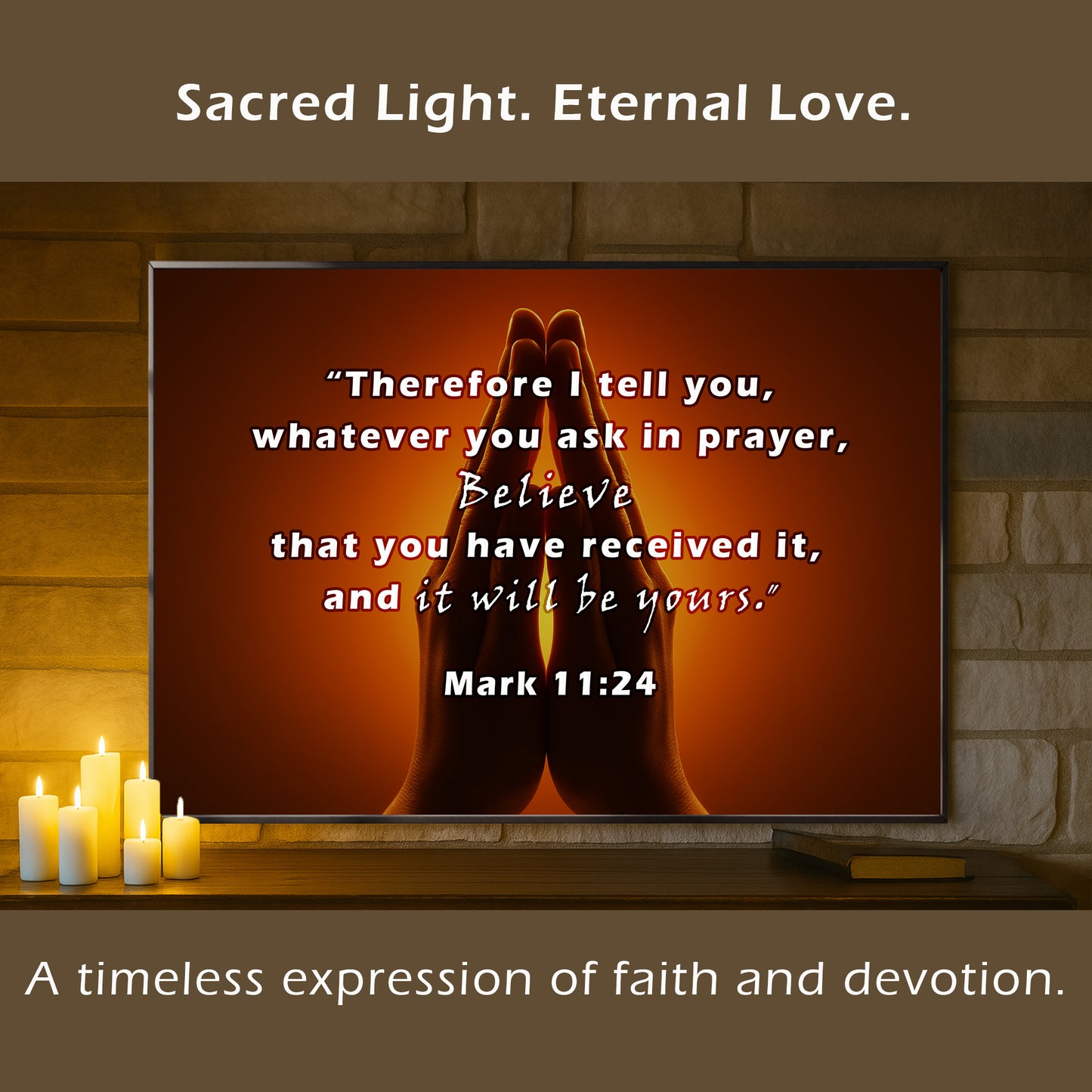 Praying Hands Scripture Wall Art – Mark 11:24 Christian Décor