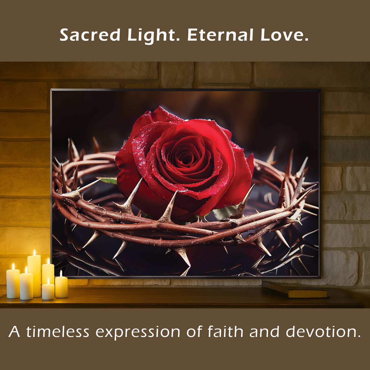 Rose with Crown of Thorns Wall Art – Christian Symbolism Décor