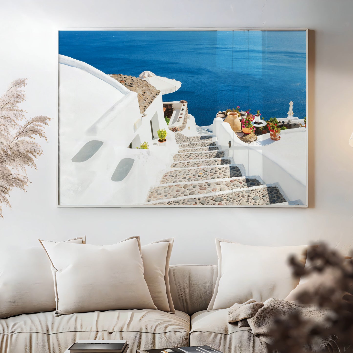Santorini Cliffside Stairs – Greek Island Wall Art